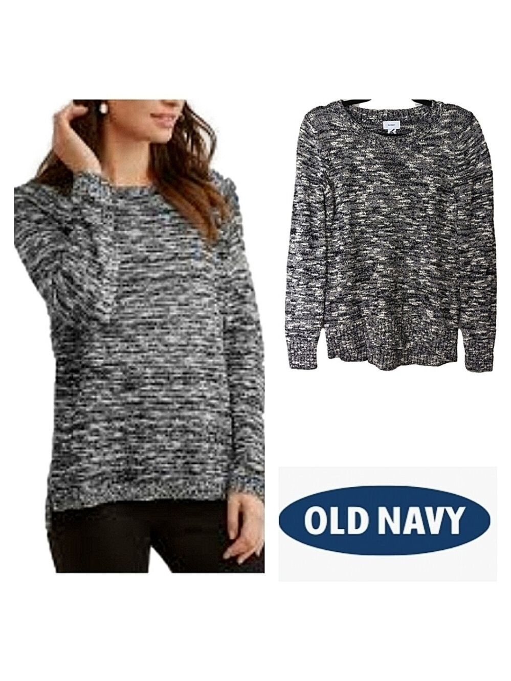 Old Navy Black and White Marled Sweater